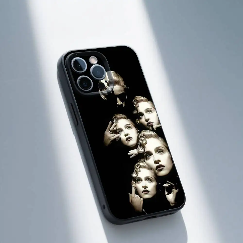 حافظة هاتف M-Madonna لهاتف iPhone 16,15,14,13,12,11,Pro,Max,Plus,X,XS,SE,E,Mini,Soft Silicone Black Case