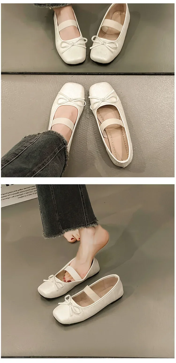 Vintage Frühlings-Slip-On Ballerinas für Damen, Komfortable Eckige Spitze, Weiche Sohle, Lederschuhe, Damen 2026 Mary Jane Schuhe – Detail 13