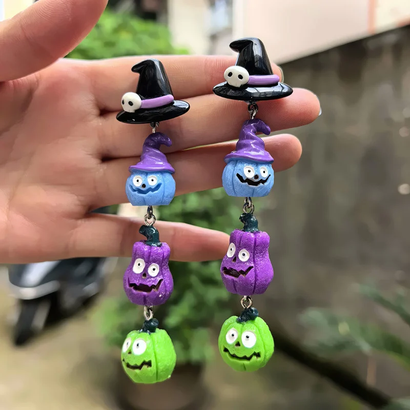 Cute Halloween Pumpkin Dangle Earrings For Women Jack-o-lantern Witch Hat Skull Long Drop Earring Party Holiday Jewelry Gifts