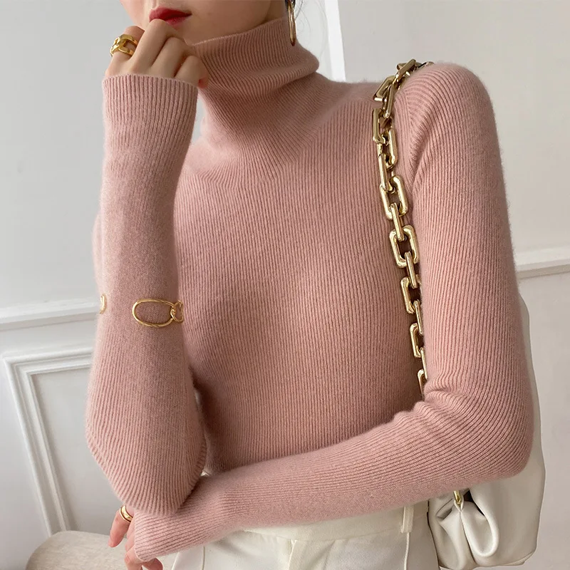 Women's high-neck sweater for autumn and winter 2025, pullover knitted top, ribbed, versatile base layer.