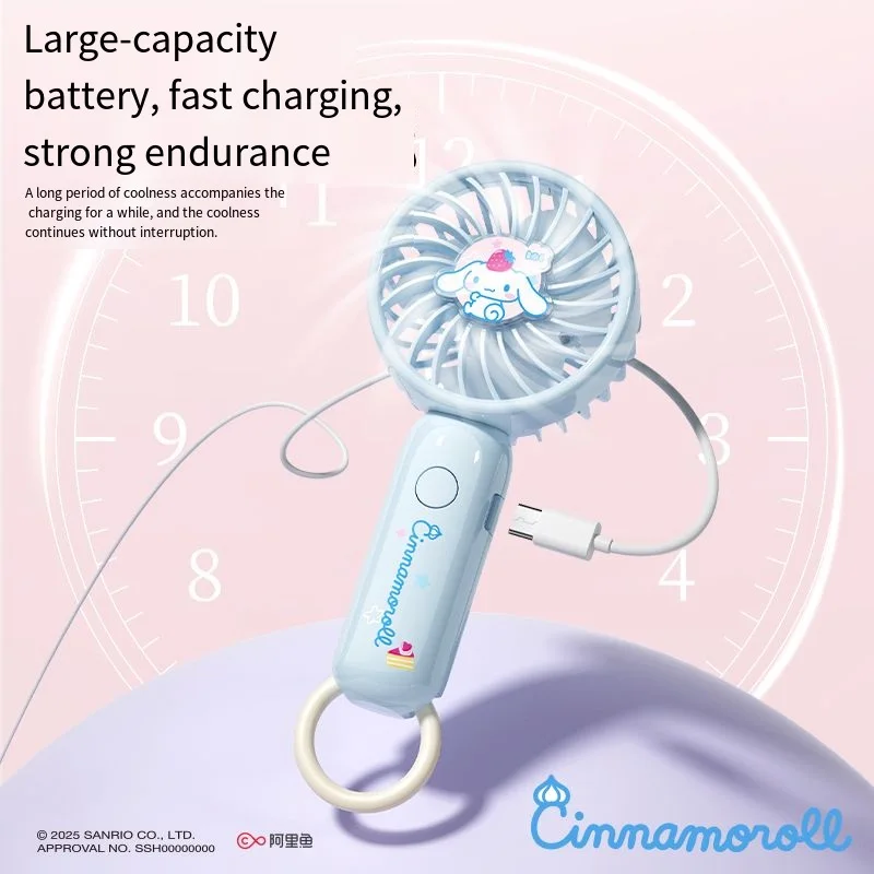 Sanrio Cinnamoroll Mini Cute Handheld Fan Summer Cartoon Student Portable Hanging Vertical Desktop Cooling Small Fan Girl Gift