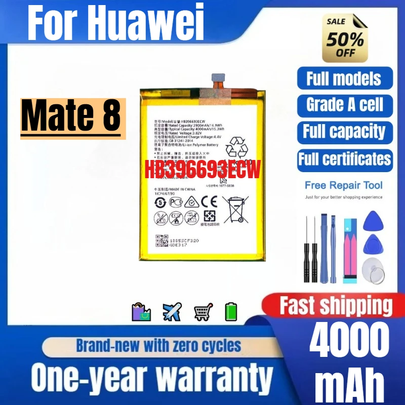 

HB396693ECW for Huawei Mate8 Mobile Phone Battery 0 Cycle High Quality High Capacity Replacement Bateria Grade A Cell with Tools