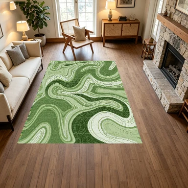 Green Marble Swirl Pattern Agate Fluid Art Carpet Floor Abstract Marble Texture Wear-Resistant Floor Mat Suitable for Modern Home Interior Decoration