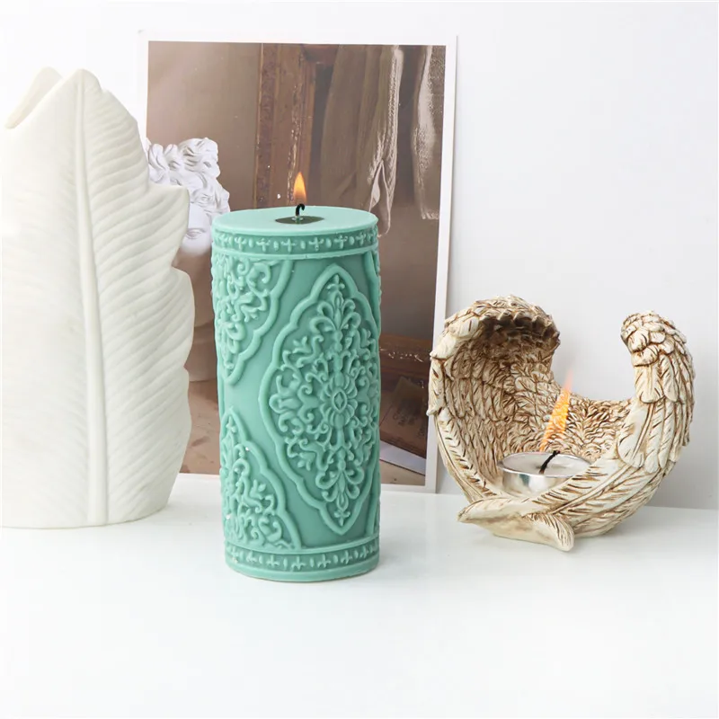 Lace Column Silicone Candle Mold for DIY Aromatherapy Candle Plaster Ornaments Soap Epoxy Resin Mould Handicrafts Making Tool