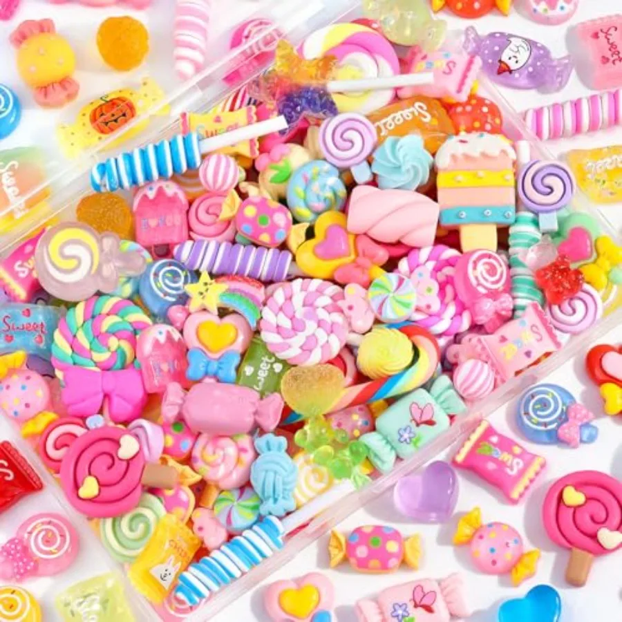 

Fake Candy Charms 120PCS Cute Flatback Resin Charms For Slime, Random Kawaii Decoden Charm for Embellishments Slime Charm for C