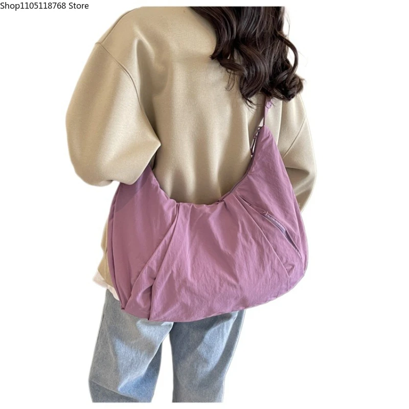 

Solid Color Nylon Cloth Women Shoulder Hobos Bags Sports Large Capacity Ladies Crossbody Bag Simple Design Female Tote Handbags