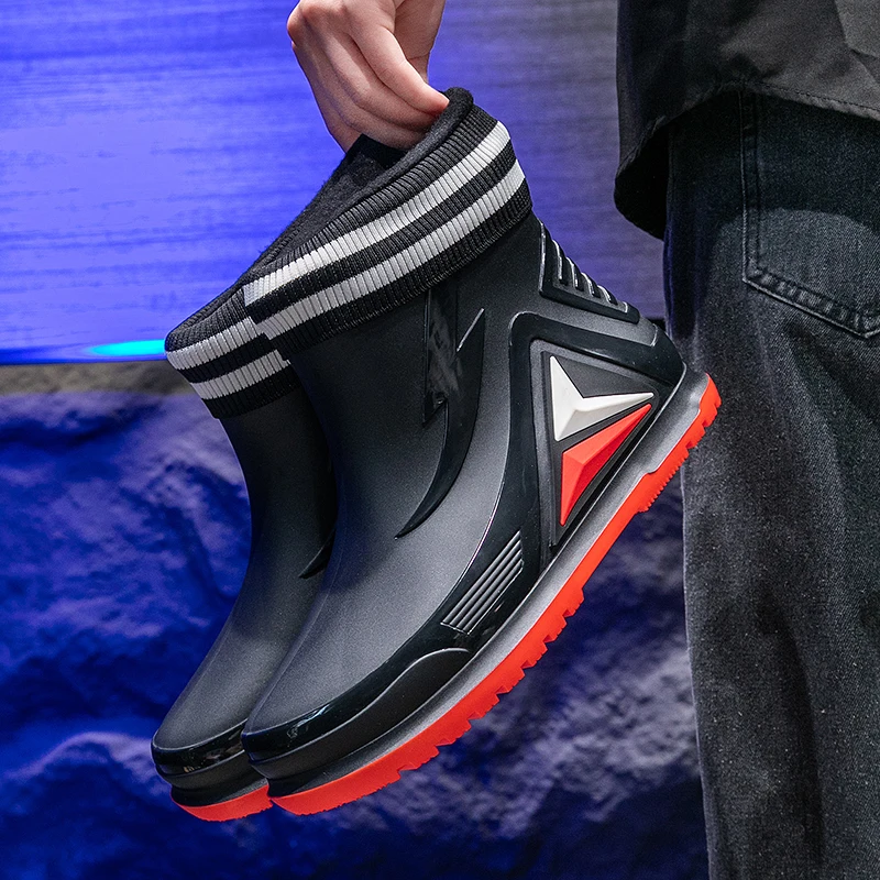 الصيف المألوف الرجال احذية المطر للماء المرأة شقة عارضة المطر المطاط أحذية الشتاء الدافئة المطبخ أحذية العمل #5