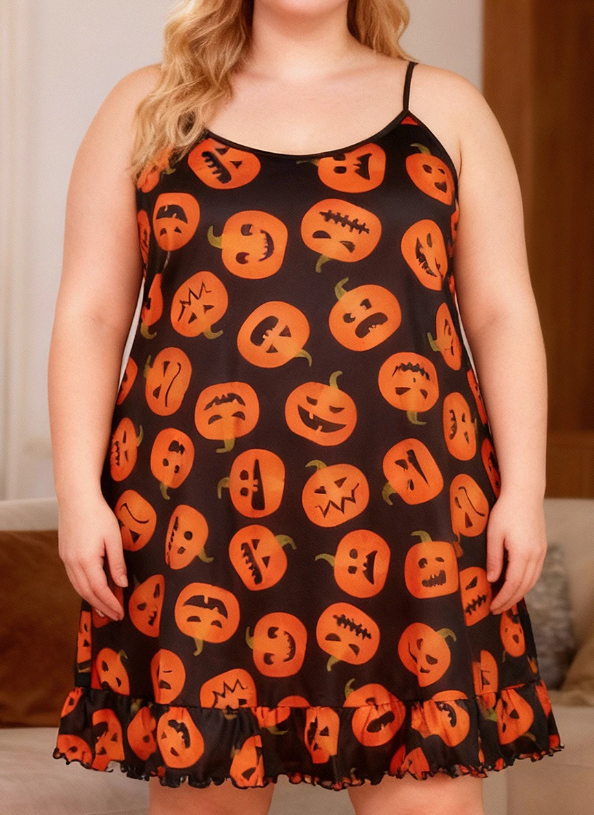 

Женская ночная сорочка больших размеров с принтом тыквы на Хэллоуин, повседневное мягкое свободное платье для сна, удобная домашняя одежда для отдыха