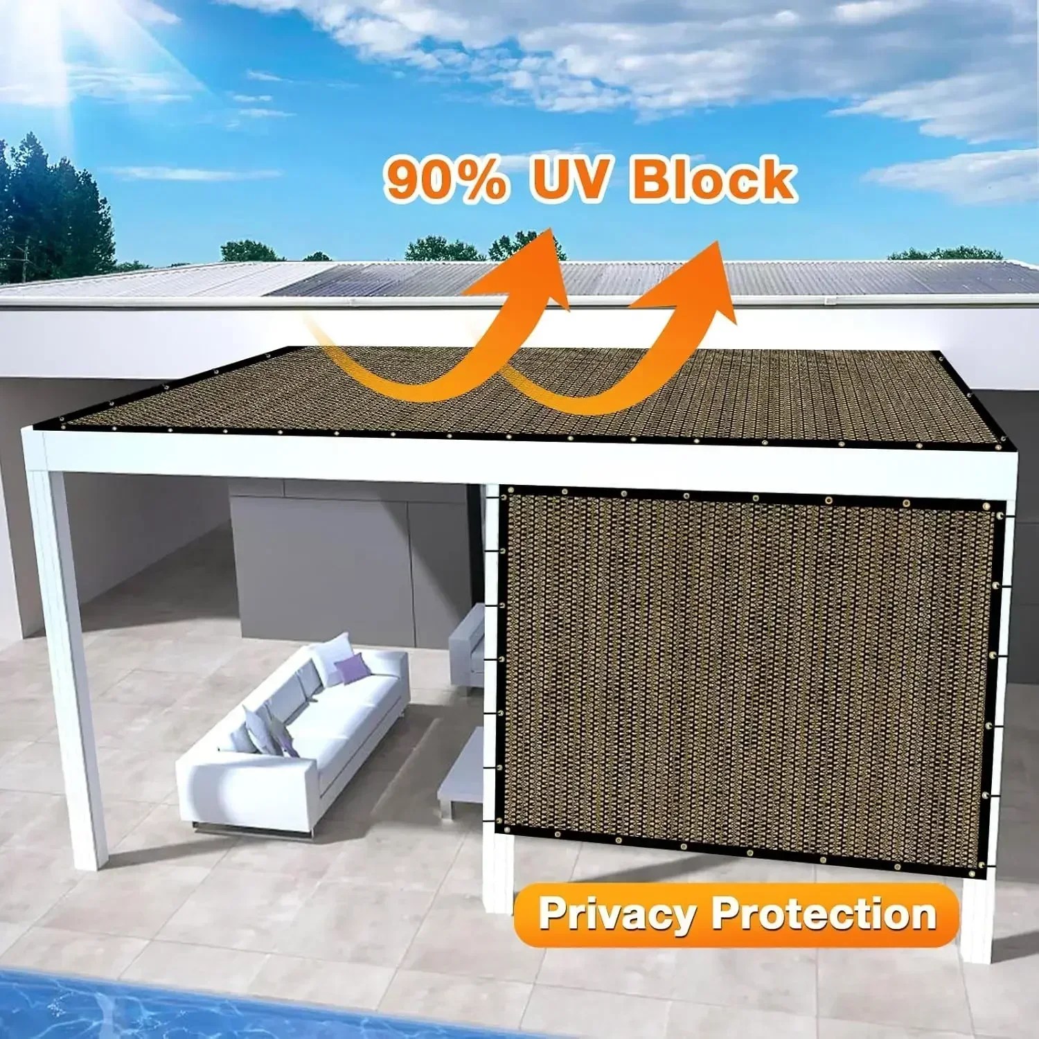 Outdoor Pergola Shade Cover 7x20 FT Sun Shade Cloth with Grommets Mocha 90% UV Protection Canopy Patio Privacy Screen (Customize