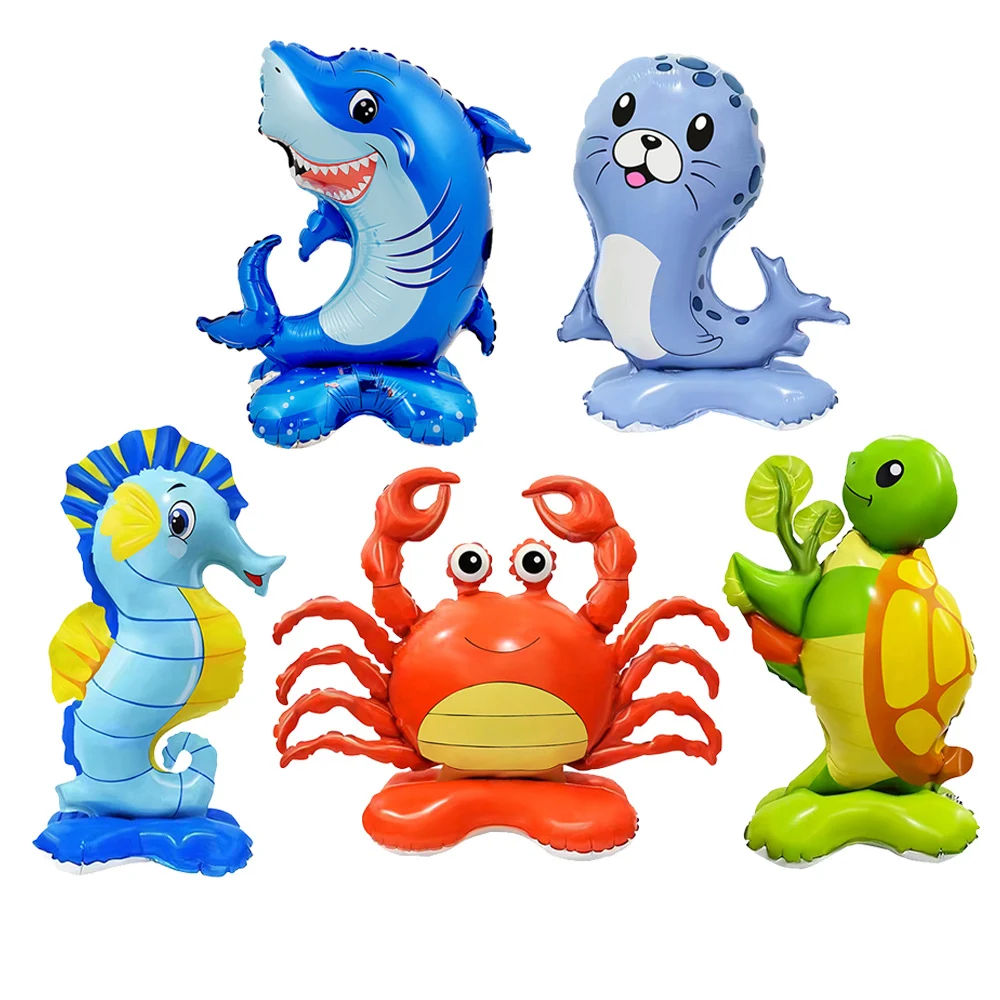 5/9pcs Cartoon Marine Ocean Animal Balloons Crab Seahorse Turtle Shark Seal Kids Birthday Party Favor Gifts Baby Shower Decor