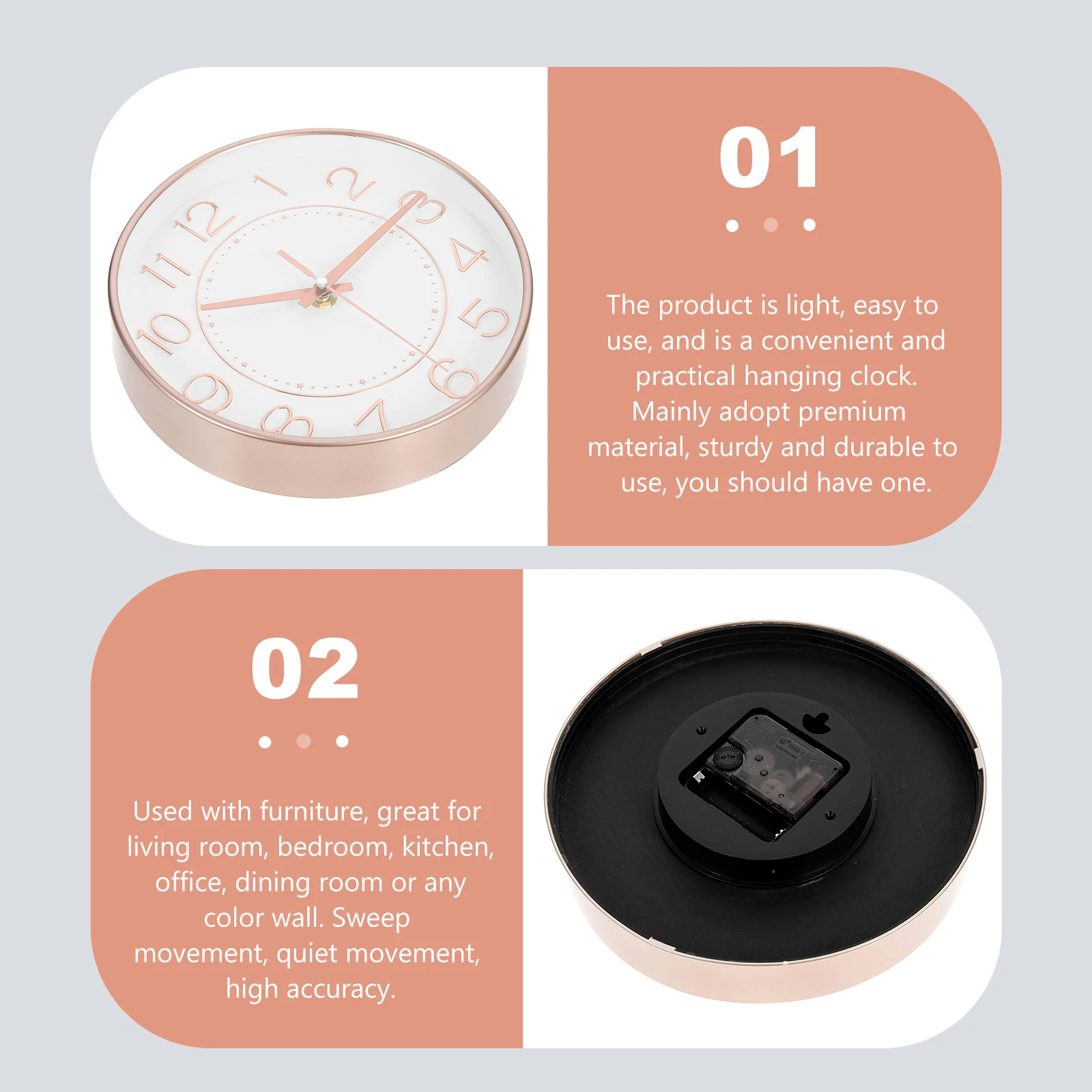 

Quartz Wall Clock Stylish Home Decor Lightweight Practical Hanging Clock Modern Appearance Household Decoration