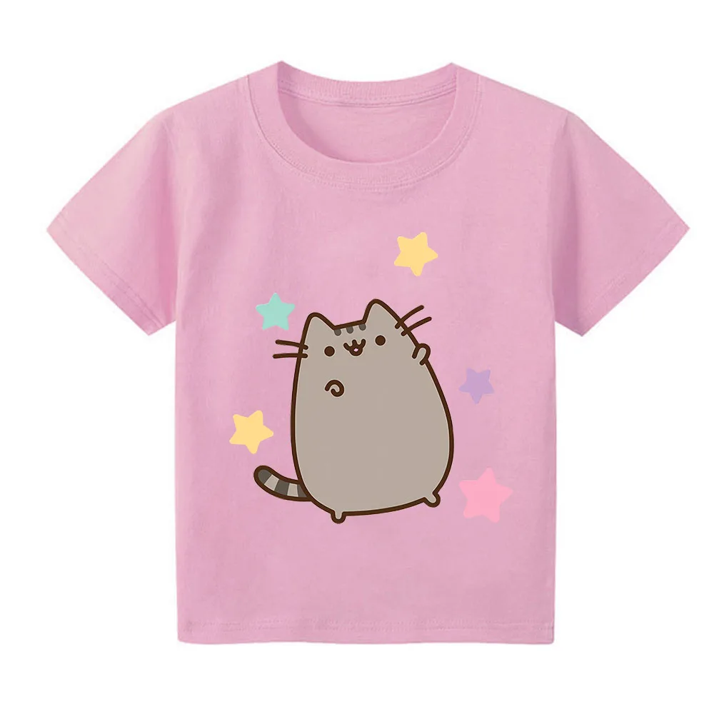 Pusheen Kids Cute Cotton T-shirt Girls Anime Printed Tees Summer Boys New Casual Toppers Childrens Fashion Short Sleeve Clothing