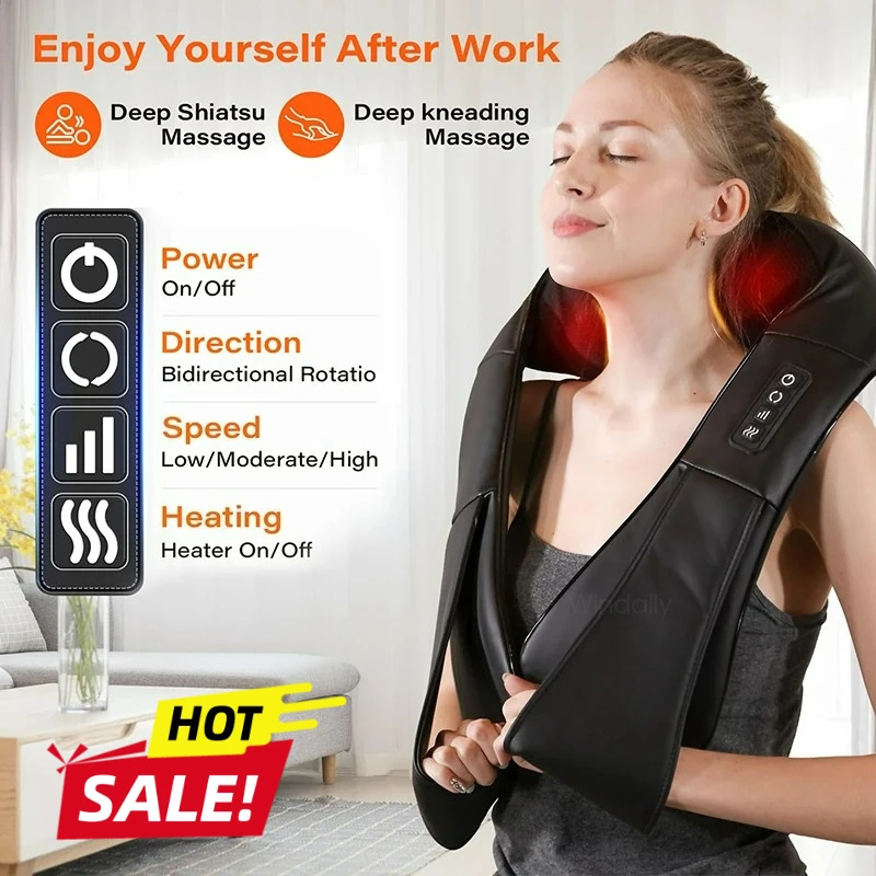 

4D Shiatsu Neck and Shoulder Massager With Heat Electric Back Massagers Kneading Massage Pillow Full Body Muscle Home Car Use