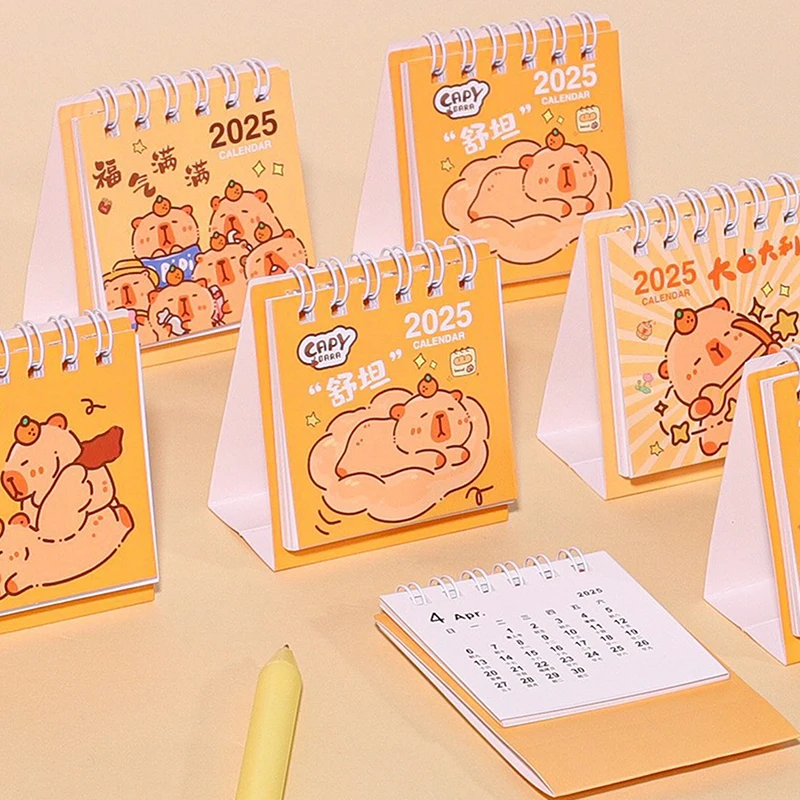 2025 Cute Capibala Calendar Student Mini Desktop Ornament Schedule Planner Calendar Portable Small Calendar Office Supplies