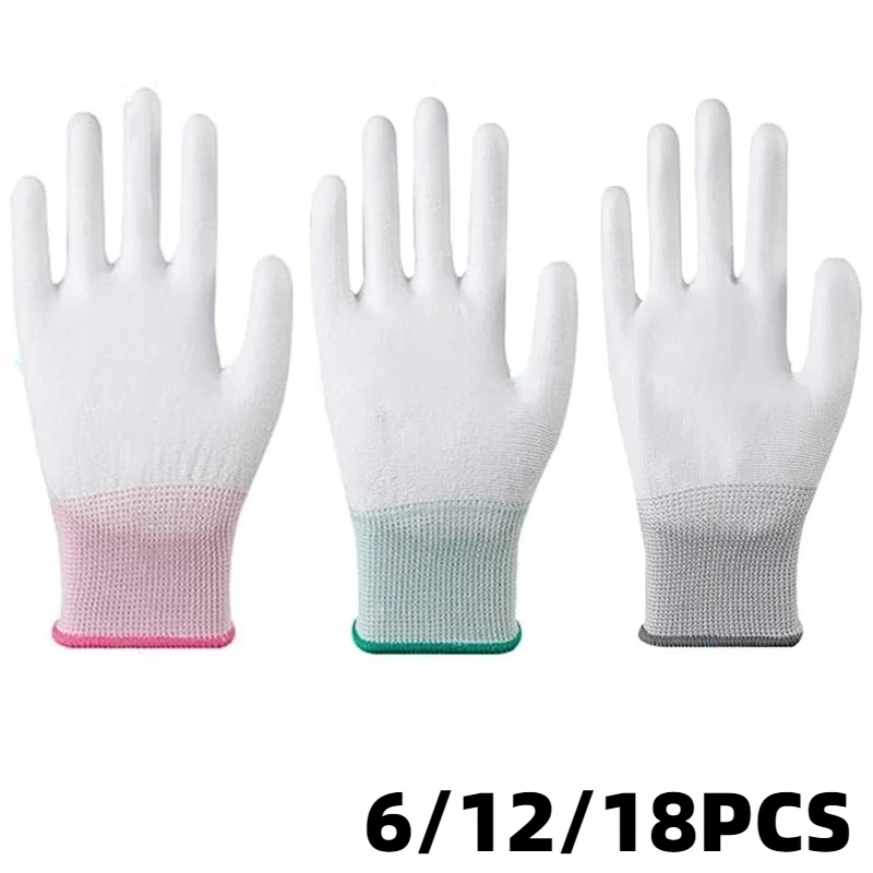 

6/12/18PCS Non-slip PU Coated Work Gloves Wear-resistant Protective Gloves for Garden Machinery and Auto Repair Work Use