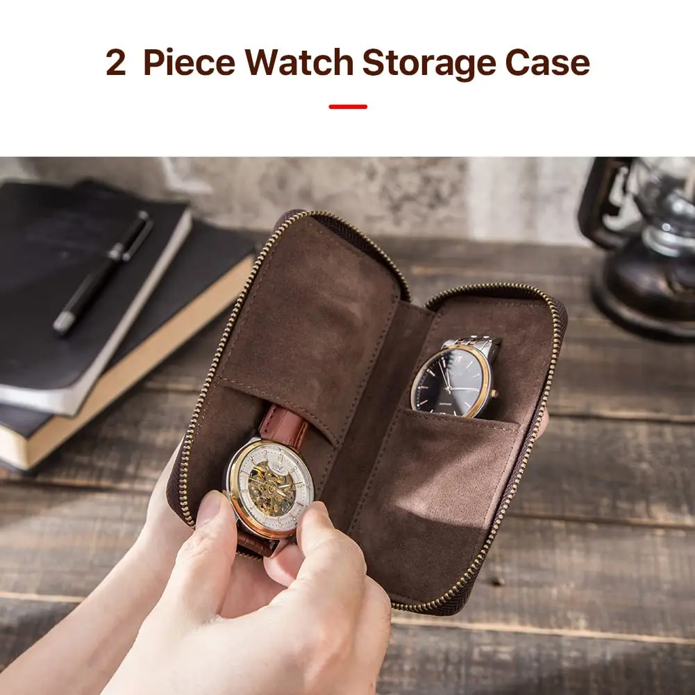 Watch Storage Bag,Portable Bracelet Travel Watch Organizer,Crazy Horse Storage Case Leather Perfect Gifts for Family or Friend