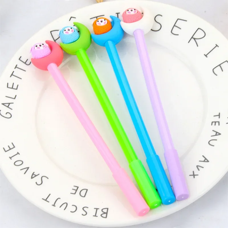 

50 шт., креативные канцелярские принадлежности, маленький белый кролик, луна, маленькая милая водяная ручка, черная офисная ручка для подписи, гелевые ручки