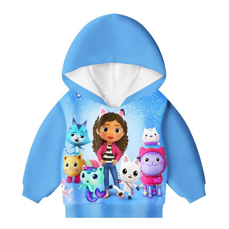 Gabby's Dollhouse Kids Hoodie Autumn and Winter Fleece Lined Sweatshirt with Cute Cat Ears.