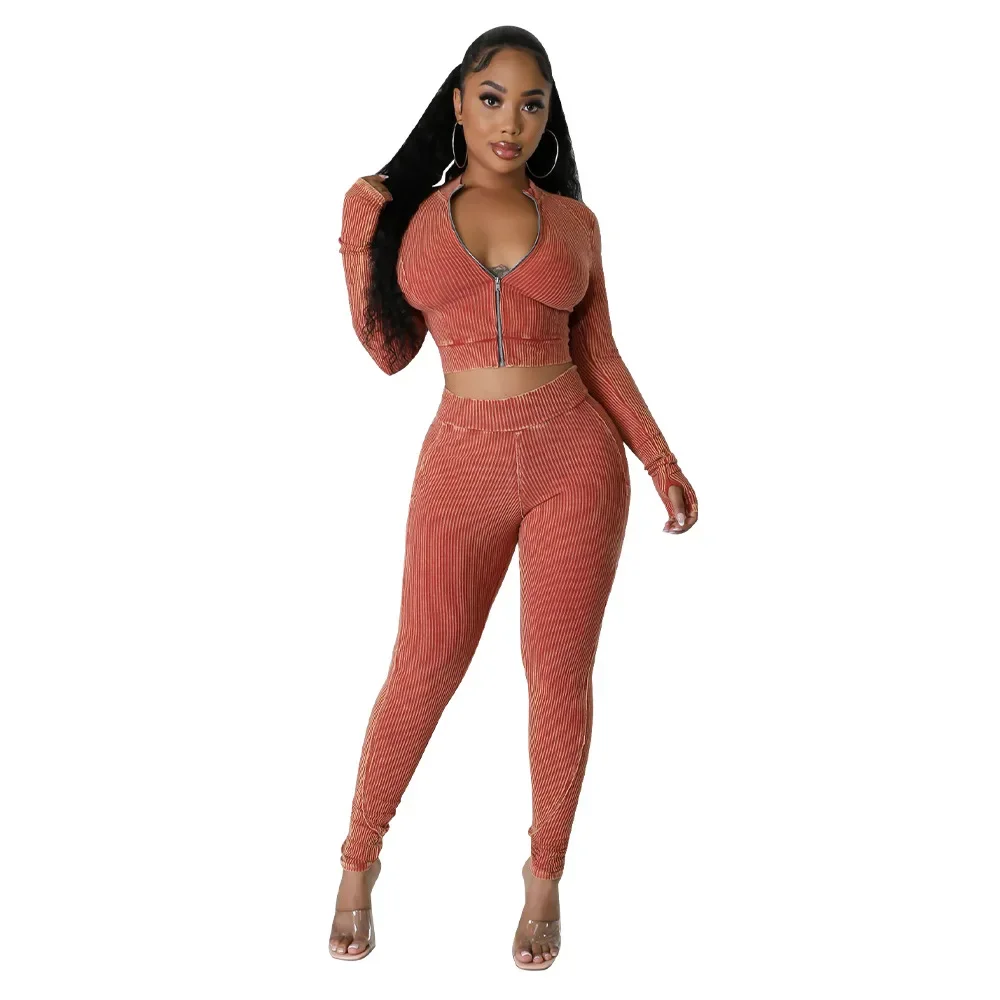 

Chamliforve Spring 2024 Two Piece Sets Womens Outifits Zipper Top +pant Slim Two-piece Set Women's Clothes Sexy Spicy Girl Wear