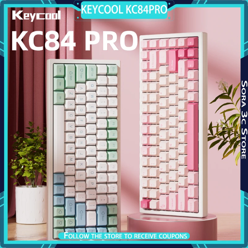 Keycool KC84PRO Mechanical Keyboard Wireless Tri Mode 8000mah Long Battery Life Ergonomic Gasket Structure Gaming Keyboard