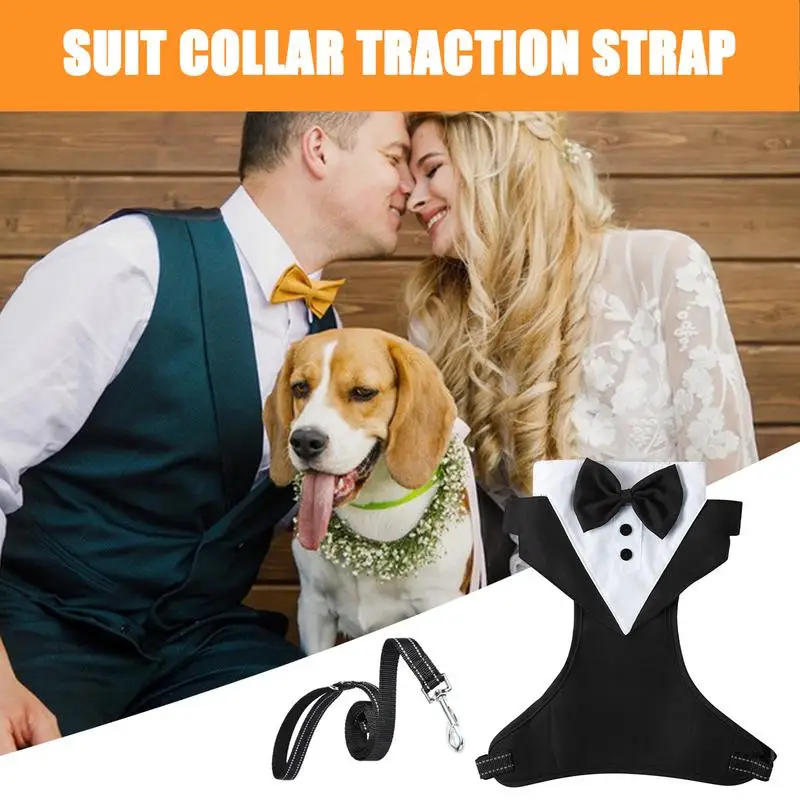 Dog Tuxedo For Small Dogs Dog Tuxedo Wedding Bandana Collar Dog Prince Wedding Bow Tie Shirt With Traction Rope  pet supplies