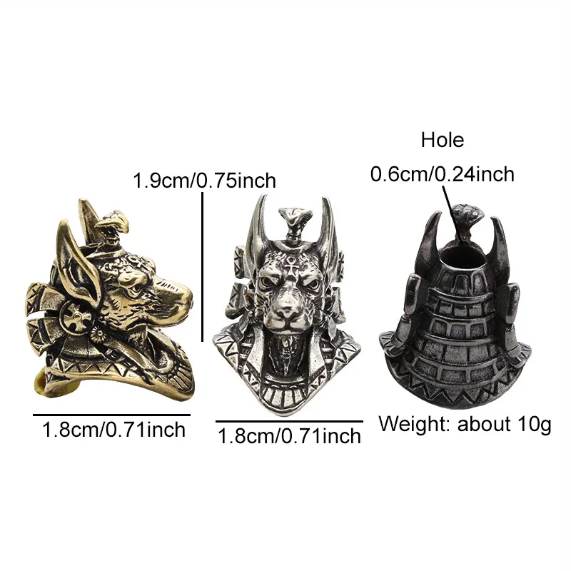 Ancient Egypt Death God Anubis Jackal Head Brass EDC Knife Beads DIY Paracord Woven Lanyard Pendants Jewelry Outdoor Accessories