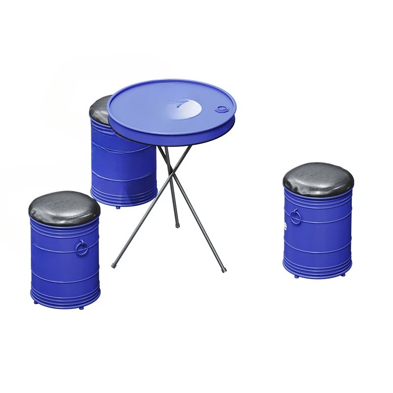 

Wrought iron coffee table creative round table milk tea shop dessert shop commercial coffee shop oil drum table and chair combin