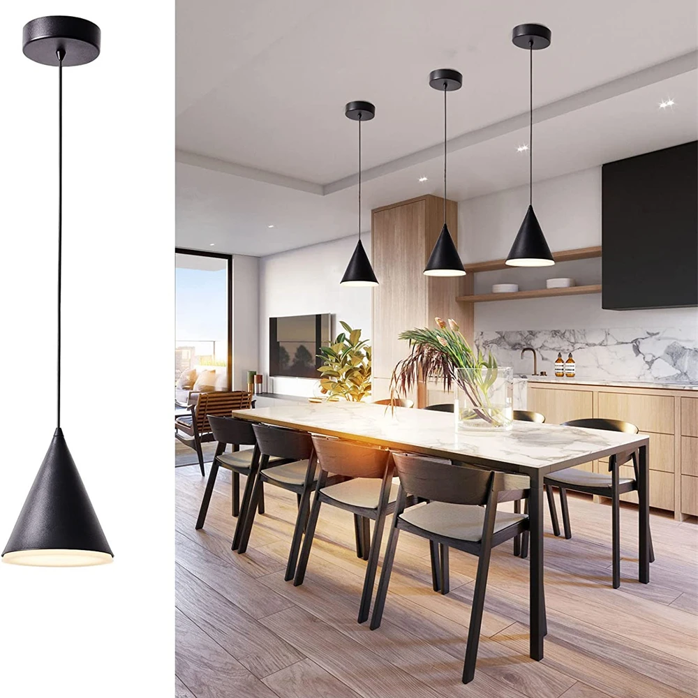 

Tokili Cone Dining Table Pendant Lighting for Kitchen 9W 3000K LED Nordic Bar Hanging Lamp Bedside Chandelier Height Adjustable