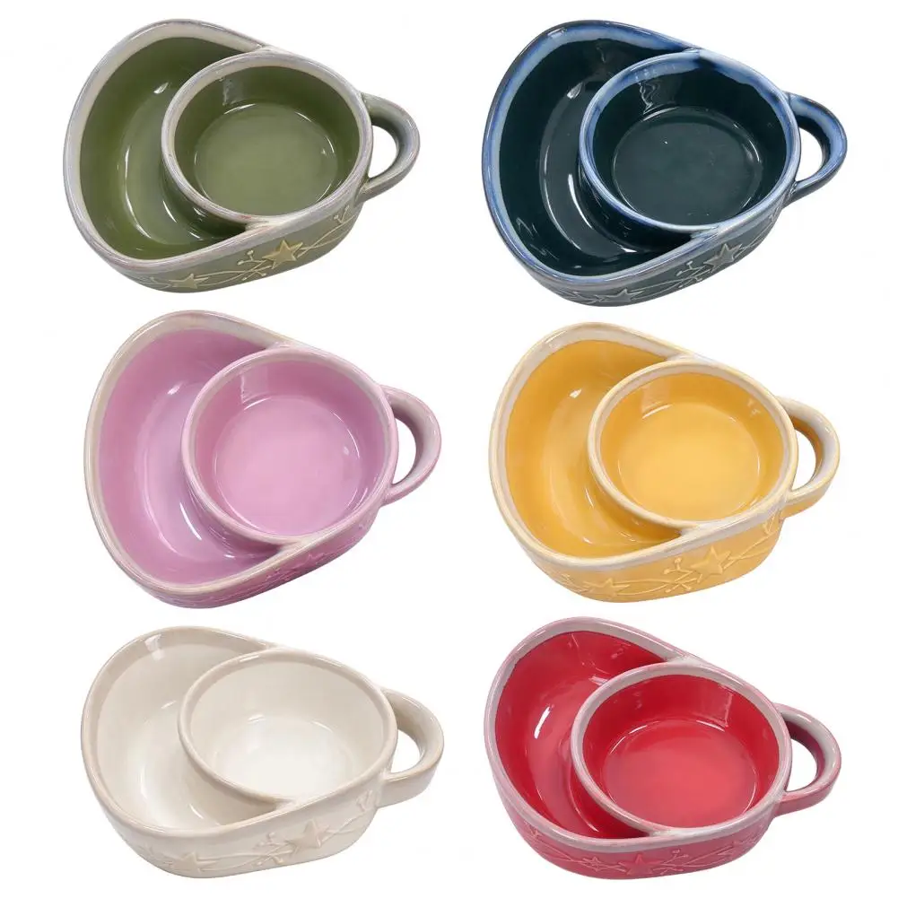 Ceramic Divided Serving Plate, Fan-Shaped Sectional Tray with Handle for Breakfast Snack Fruit, Multi-purpose Soup And Salad Bow