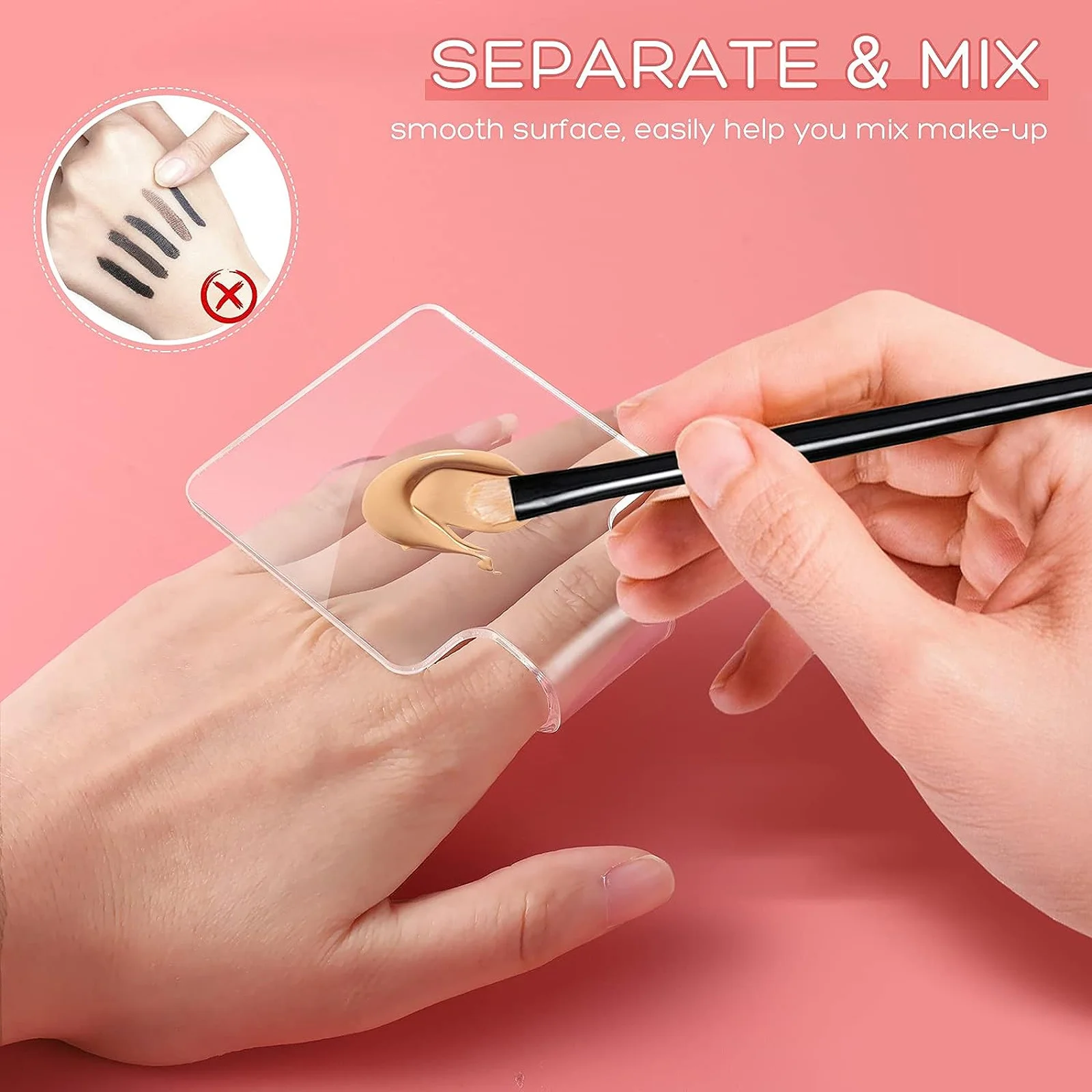 Paleta de mezcla de maquillaje acrílico transparente, placa de base de manicura pequeña y compacta de mano para decoración de uñas, base mezcladora de lápiz labial