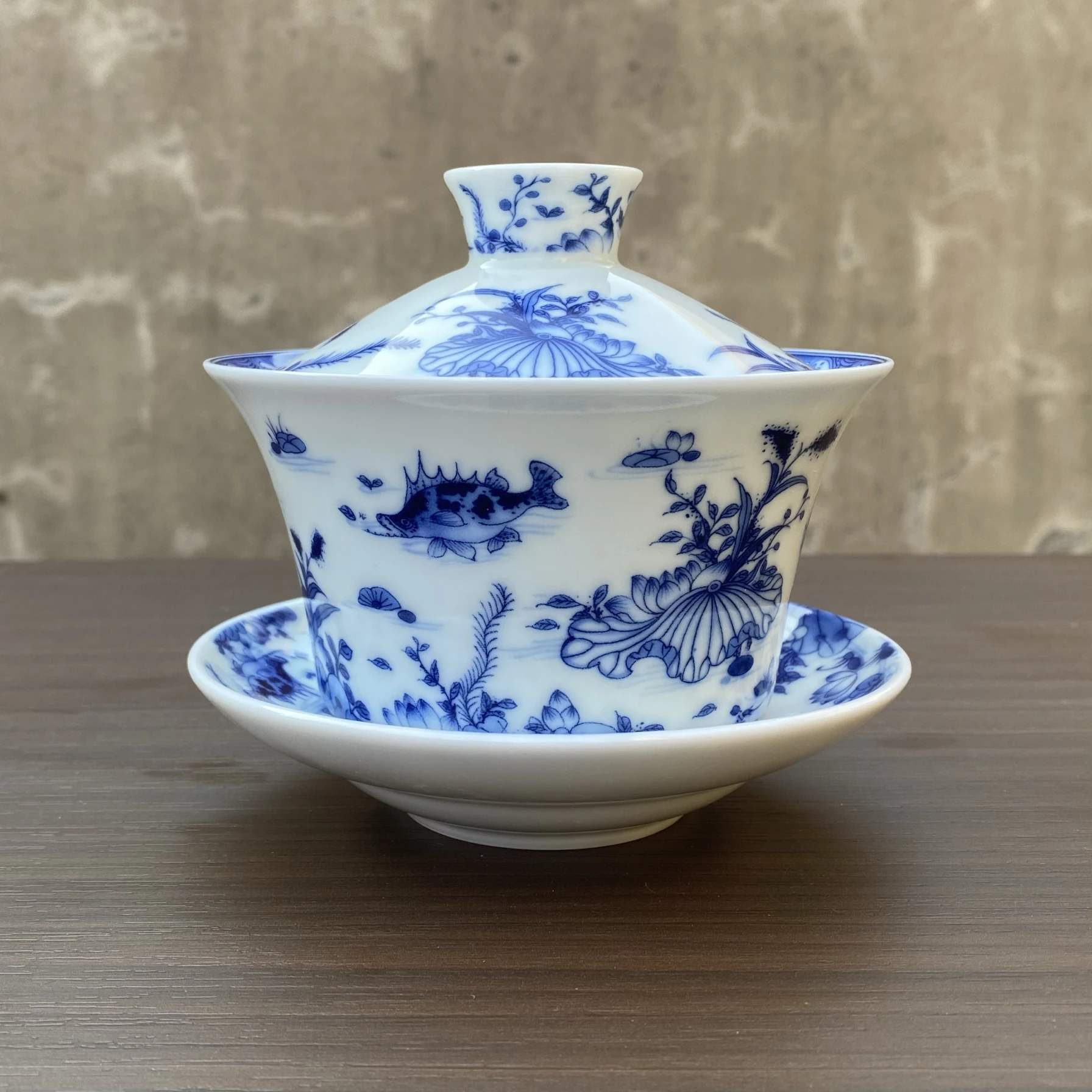 

Handmade Jingdezhen Blue and White Large Eight Treasures Tea Gaiwan Green-Tea Cup Single Kung Fu Set Brewing Bowl