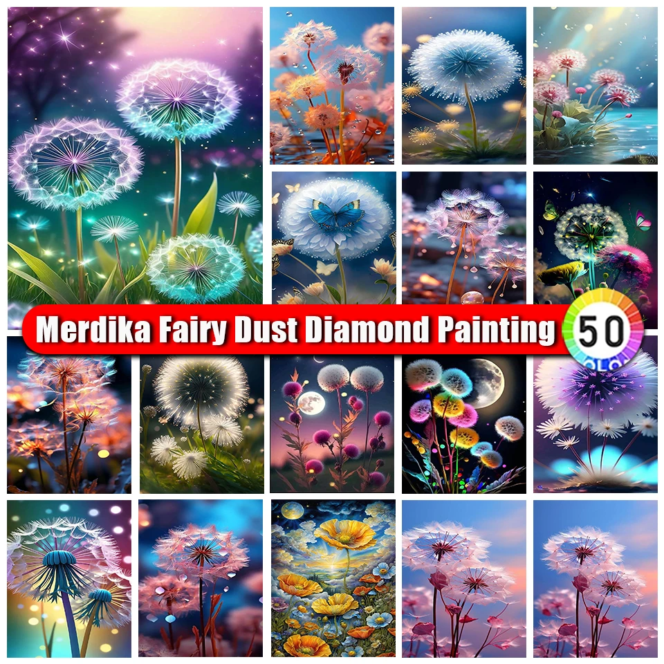 

Merdika Fairy Dust Diamond Painting Flower Full Square Round Landcape Kits Diamond Mosaic Dandelion Embroidery Sale Handmade