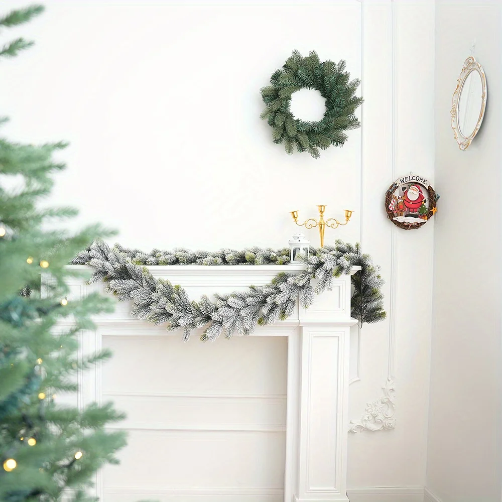 6 Feet LED with Light Christmas Garland Snowy Artificial Cedar Garland for Xmas Winter Holiday Table Runner Centerpiece Decor - Image 2
