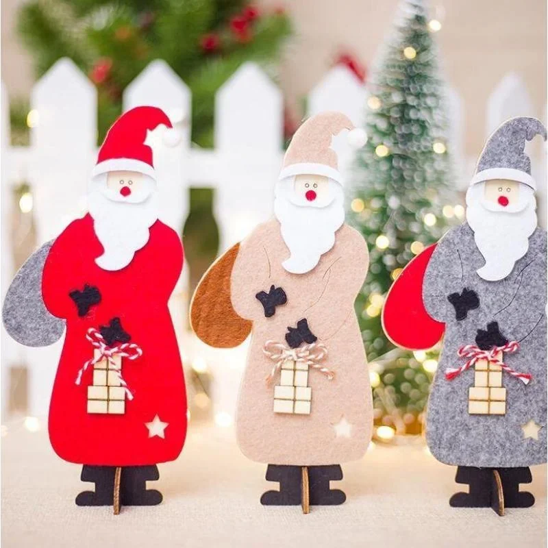 

New Year Party Xmas Holiday Gifts DIY Christmas Decorations Wooden Felt Craft Santa Claus Doll Puppet Ornaments