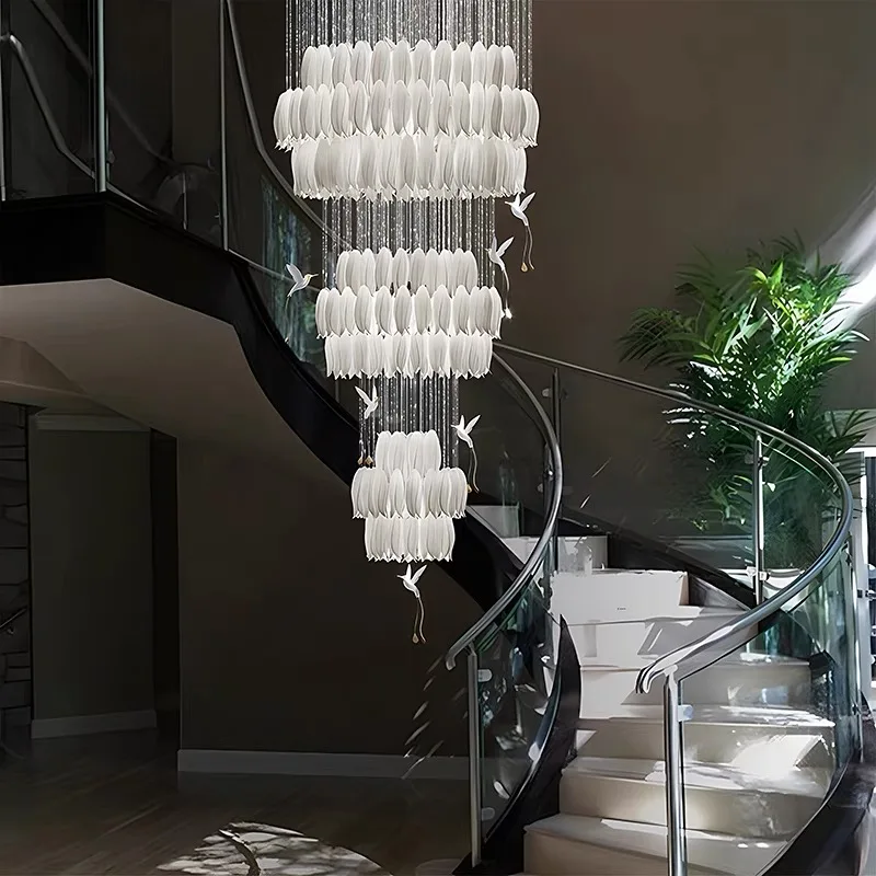 Creative Design Ceramic Tulip Pendant Lamp Modern Luxury Duplex Building Empty Living Room Chandelier Villa Loft Staircase Lamp