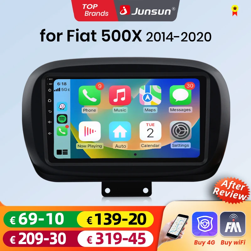 Junsun Android Auto Autoradio für Fiat 500X 2014 2015 2016 2017 2018 2019 2020 Multimedia Wireless Apple CarPlay Intelligente Systeme IPS Touchscreen Stereo Videoplayer 2 Din Autoradio Head Unit