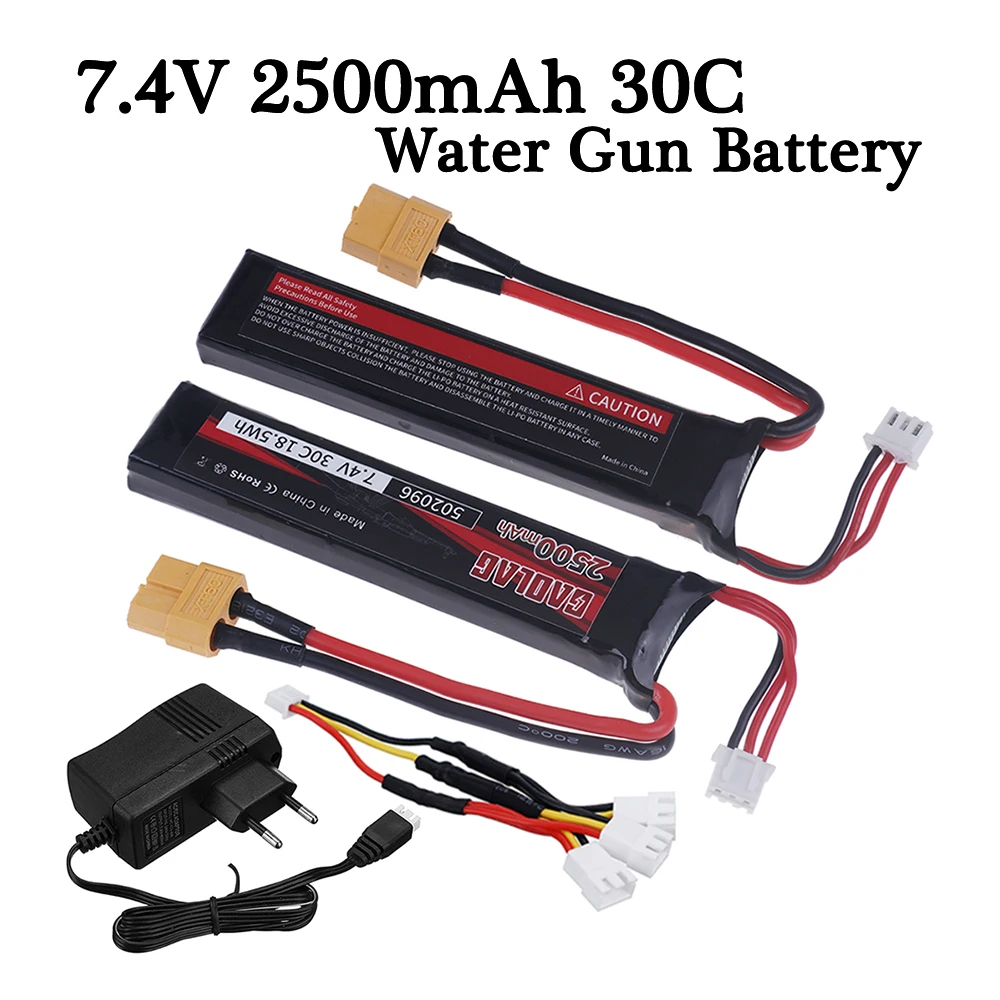 7.4V 2500mAh 30C Lipo Battery 502096 Water Gun Battery XT60 plug for AKKU Mini Airsoft BB Air Pistol Electric Toys Guns Parts