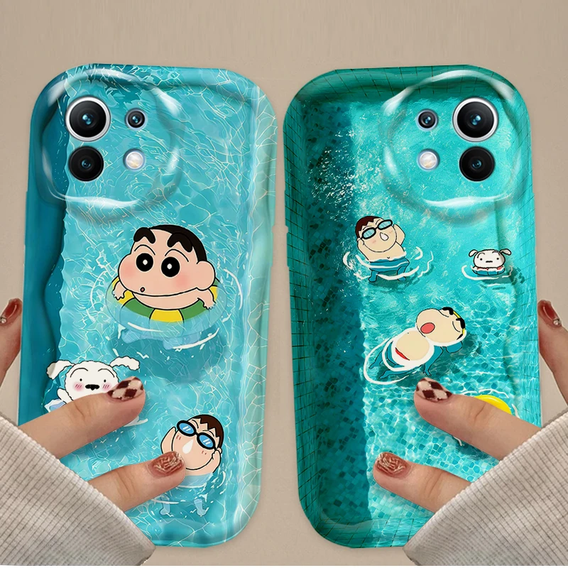 Swim C-Crayon S-ShinChan Case For Xiaomi Mi 12 13 11 Lite 5G 14 13T 14T Pro Poco X7 X6 X5 X3 F7 Ultra F6 F5 NFC F3 M7 M6 Pro 4G