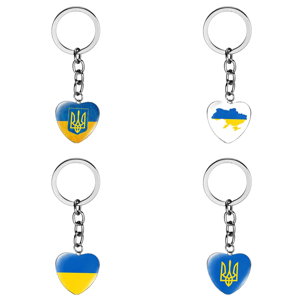 

Ukraine Map Flag Heart Keychain for Men Fashion Metal Glass Cabochon Ukrainian Symbol Key Ring Ukraine Flag Keyring Jewelry Gift