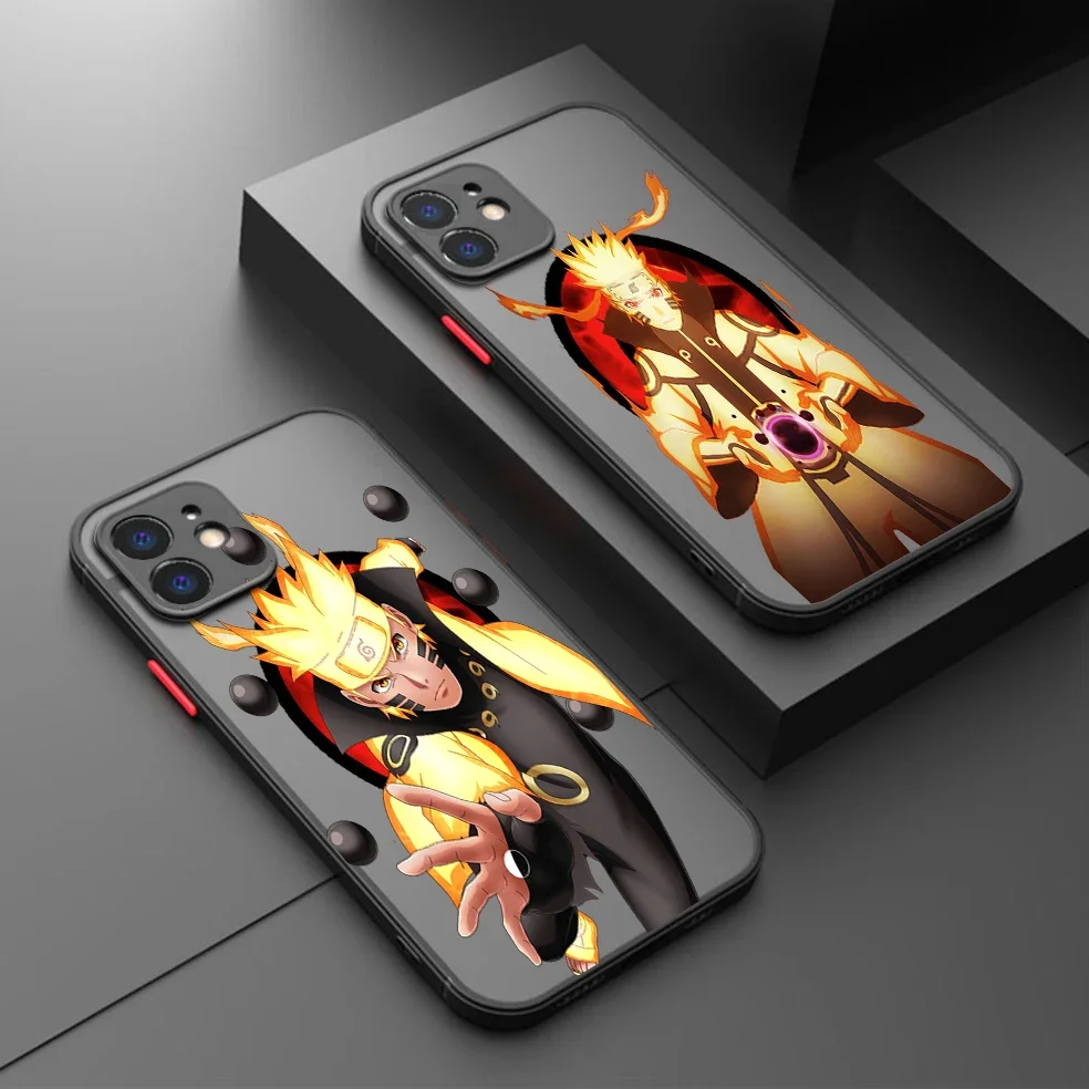 Bilibili Anime N-Narutos Six Paths Mode Phone Case For iPhone 15 14 13 12 11 Pro Max mini XS XR X 8 7 6 Plus SE Frosted Cover