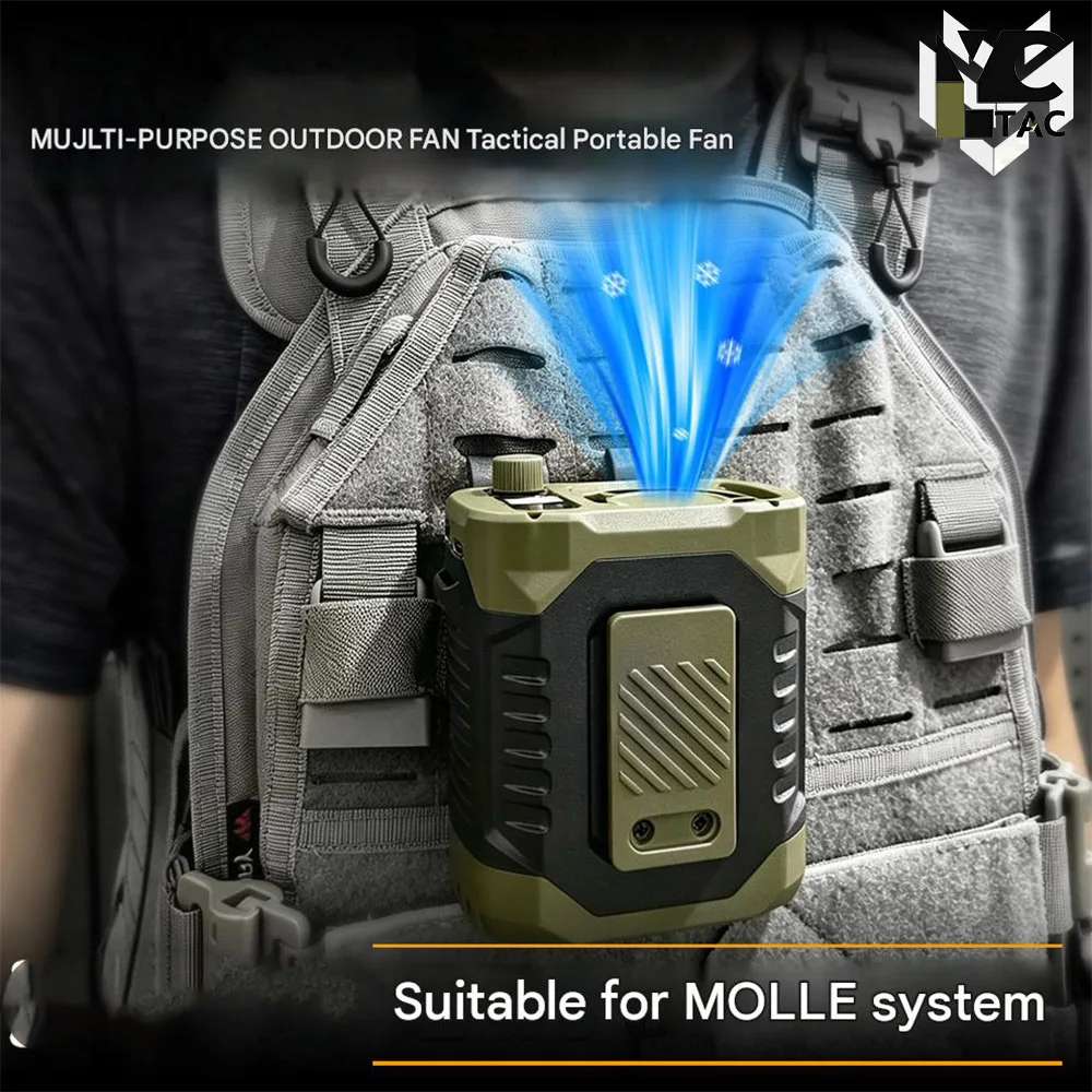 YCTAC Tactical Portable Fan Outdoor Portable Cooling Air Conditioning Fan Multi-Function Power bank Hunting Camping Tool