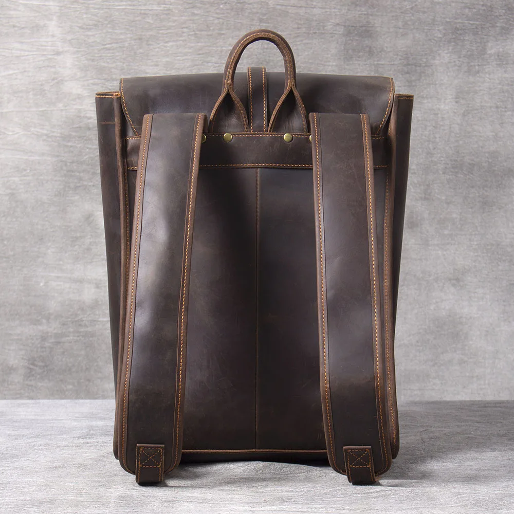 S.WORKER Vintage Echtleder 14" Laptop-Rucksack Herren Casual Preppy Schultasche Crazy Horse Rindsleder Tasche – Detail 18