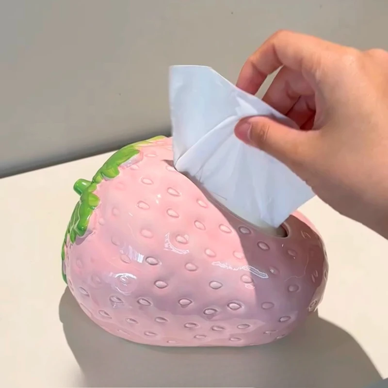 

Ceramic Strawberry Shaped Tissue Box, Creative Light Luxury Pink / Red Napkin Box Home Living Room Bedroom Hotel Decoration, 1Pc