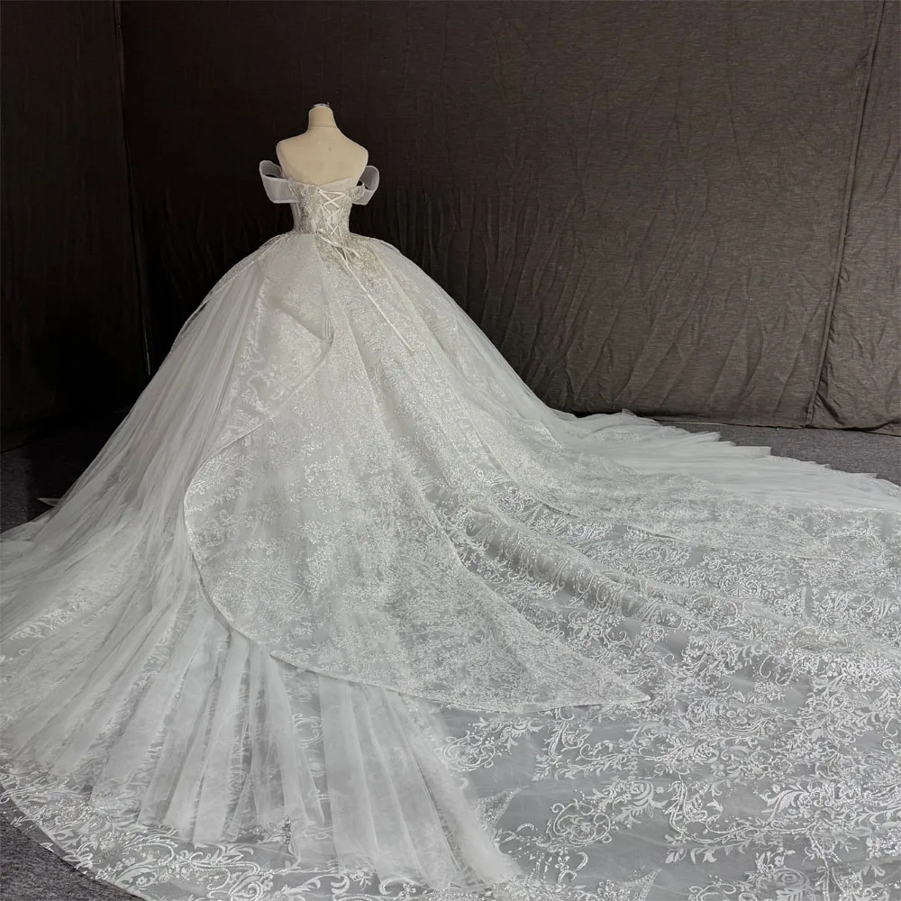 2026 Elegant Sweetheart Off The Shoulder Wedding Dress Embroidery Crystal Lace-Up Back Customizab Bridal Gown