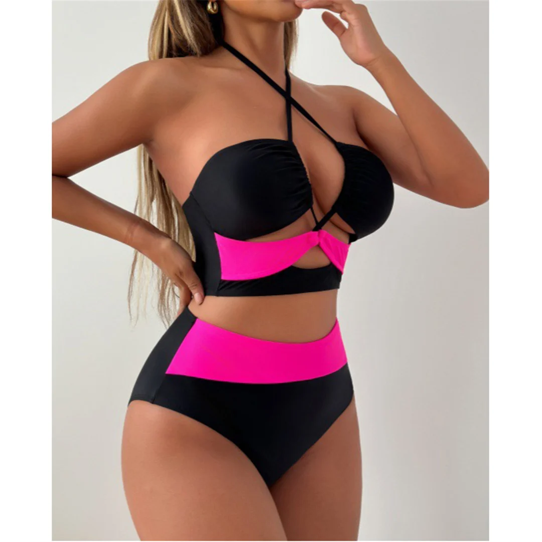 S - XL Neuer, zweiteiliger Bikini mit Halterneck und hohem Bund, Badeanzug für Damen, Badebekleidung, Bather Swim V7517 – Detail 5
