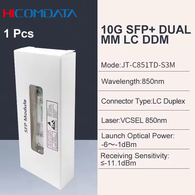 Módulo SFP+ 10GBase-SR 850nm 300m MM Fibra Óptica Dual LC para Servidores de Centros de Datos, Switches de Red, Compatible con Cisco/MikroTik.