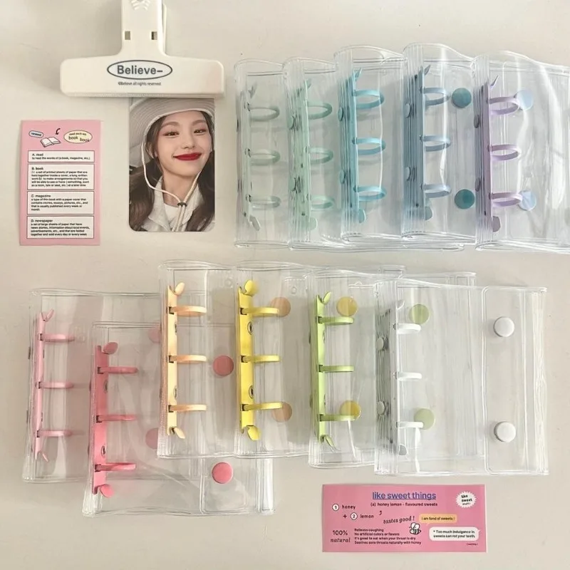 Colorful A8 Transparent PVC Soft Binder Cover Double Button Mini 3‑Ring Binder Shell DIY Photocard Holder BJB05
