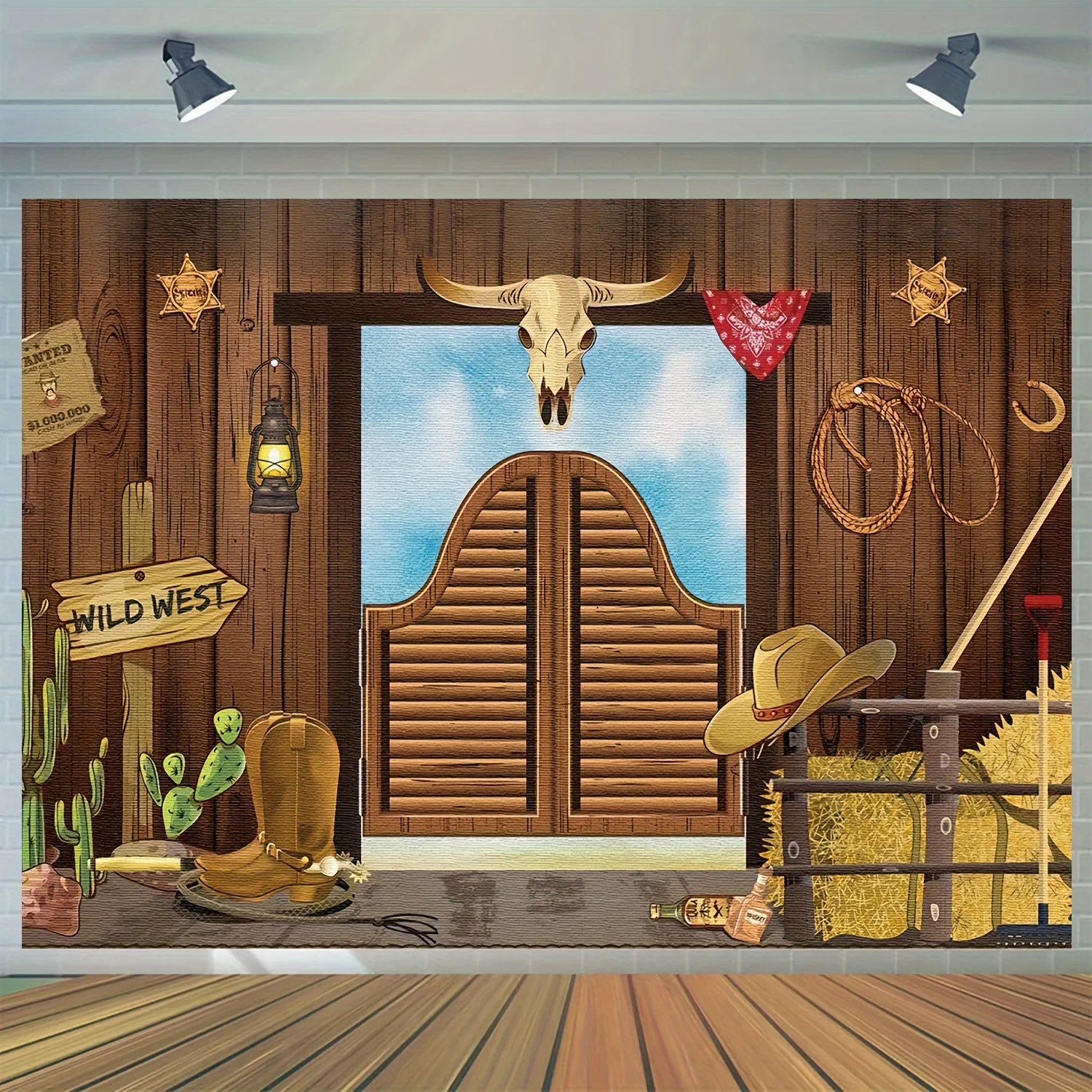 Western Party supplies, Western Theme, Cabin Barn Banner Cowboy Decoration Photo Booth Background (Wild West)