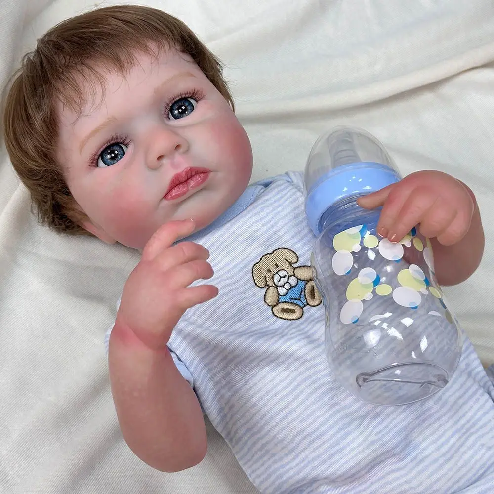 

20-inch Vinyl Reborn Doll: Exquisite Blue Eyes, Realistic Features/Skin, Cute Expression, Handmade Hair, Washable,