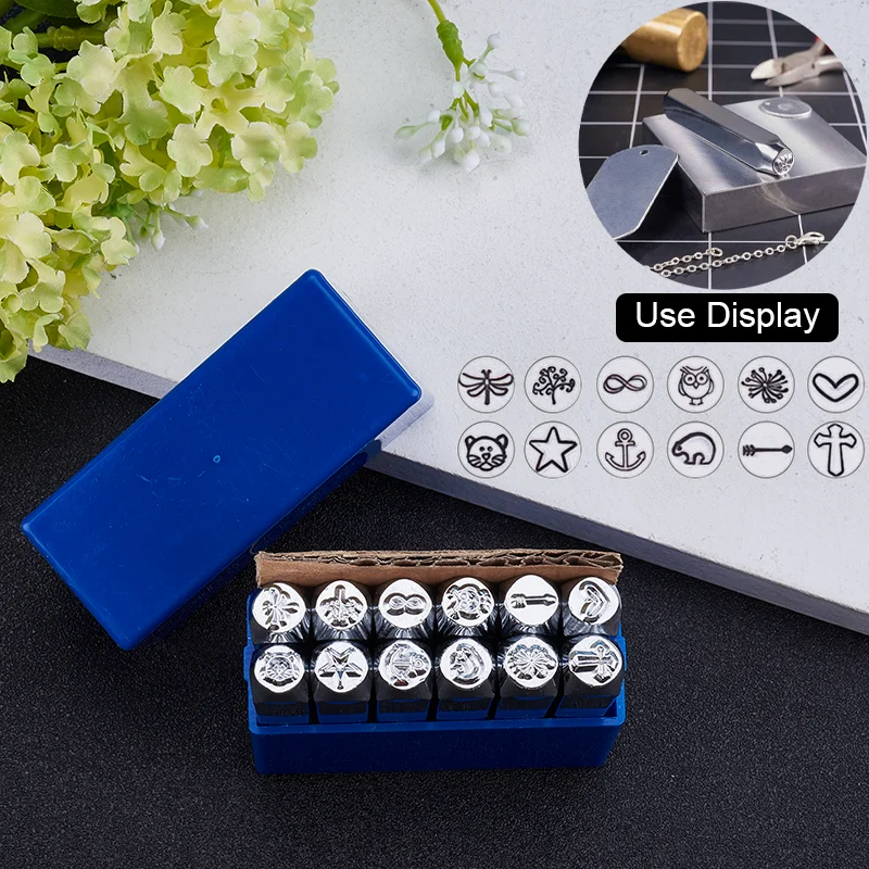 12 Pack 6mm Design  Stamps Metal Punch Stamp Mixed Shapes Stamping Tool Case Electroplated Hard Carbon Steel Tools pattern: 6mm